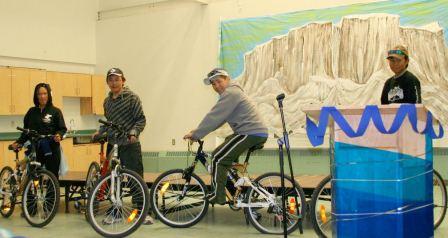 High school students with bicycles